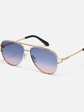 Quay Australia High Key Twist Large Aviator Sunglasses- Gold/Blue Rose